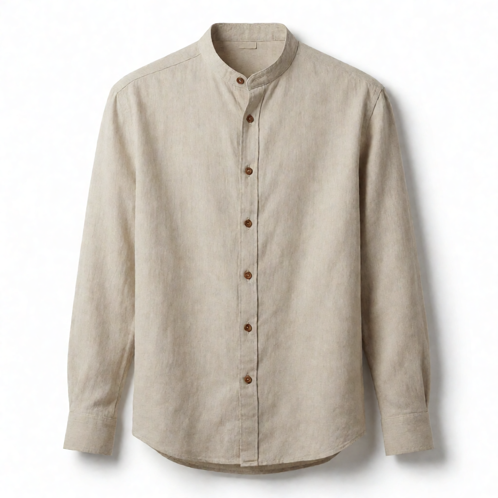 Cuban Collar Shirt - Natural Beige Slub