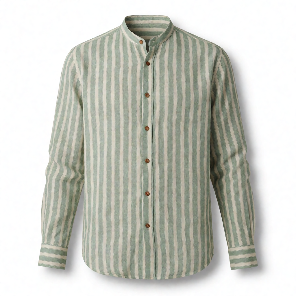 Cuban Collar Shirt - Sage Mint Stripe