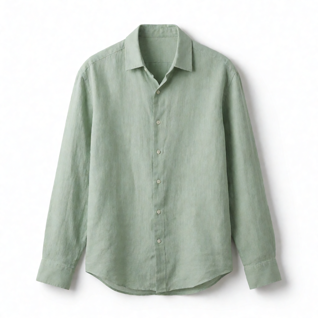 Linen Blend Solid Shirts - Sage Green