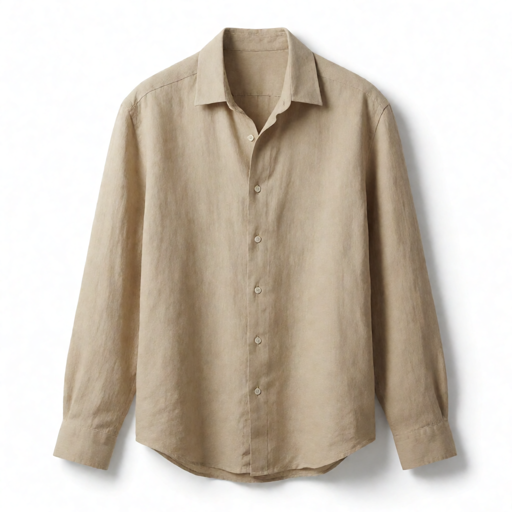 Linen Blend Solid Shirts - Sand Beige