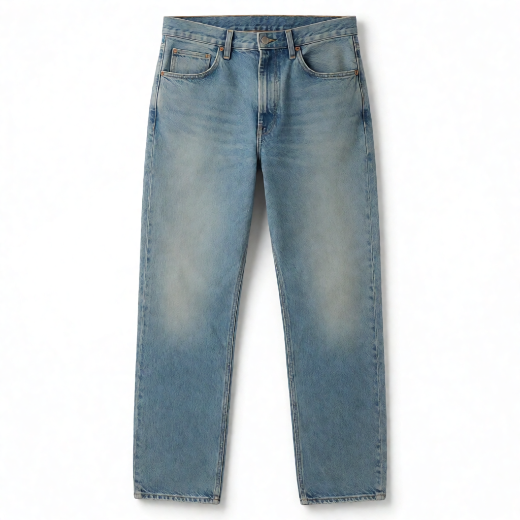 Cotton Lycra Straight Fit Denims - Light Blue Vintage Wash
