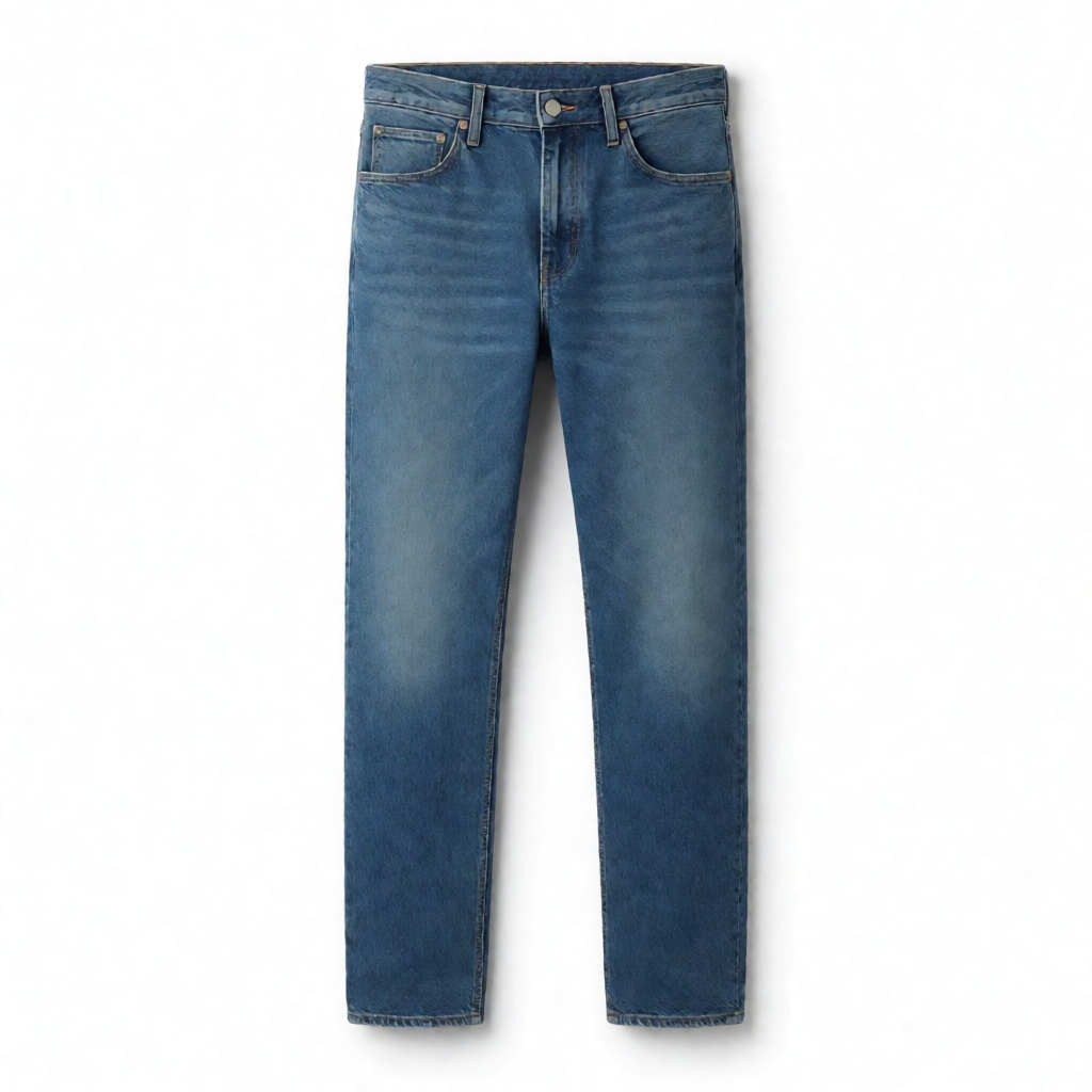 Cotton Lycra Straight Fit Denims - Mid Blue Wash