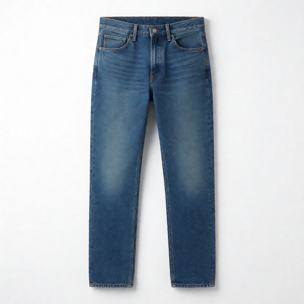 Cotton Lycra Straight Fit Denims - Stonewashed Blue